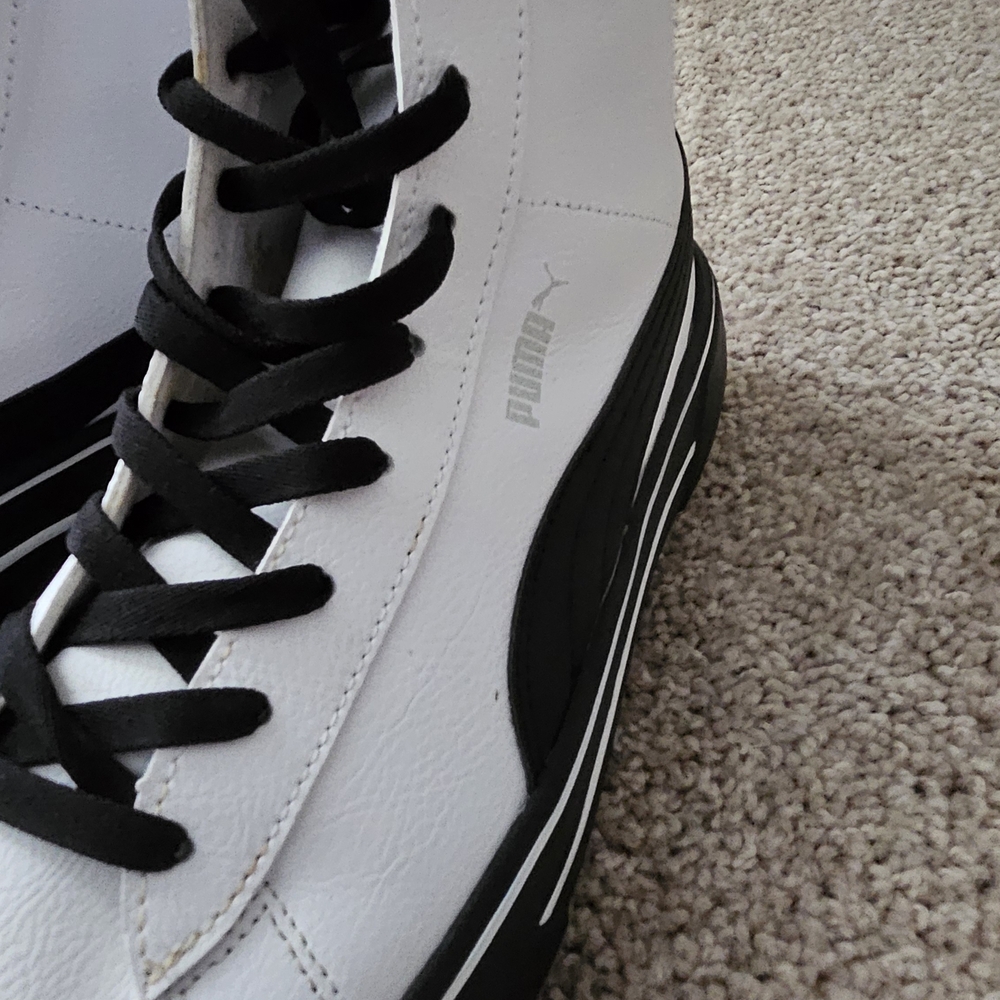 Puma White and Black Classic High-Top Sneakers - Picture 8 of 11